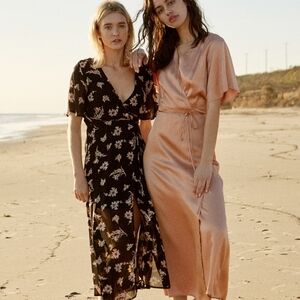 Whimsy + Row Silk Black Floral Backless Dress